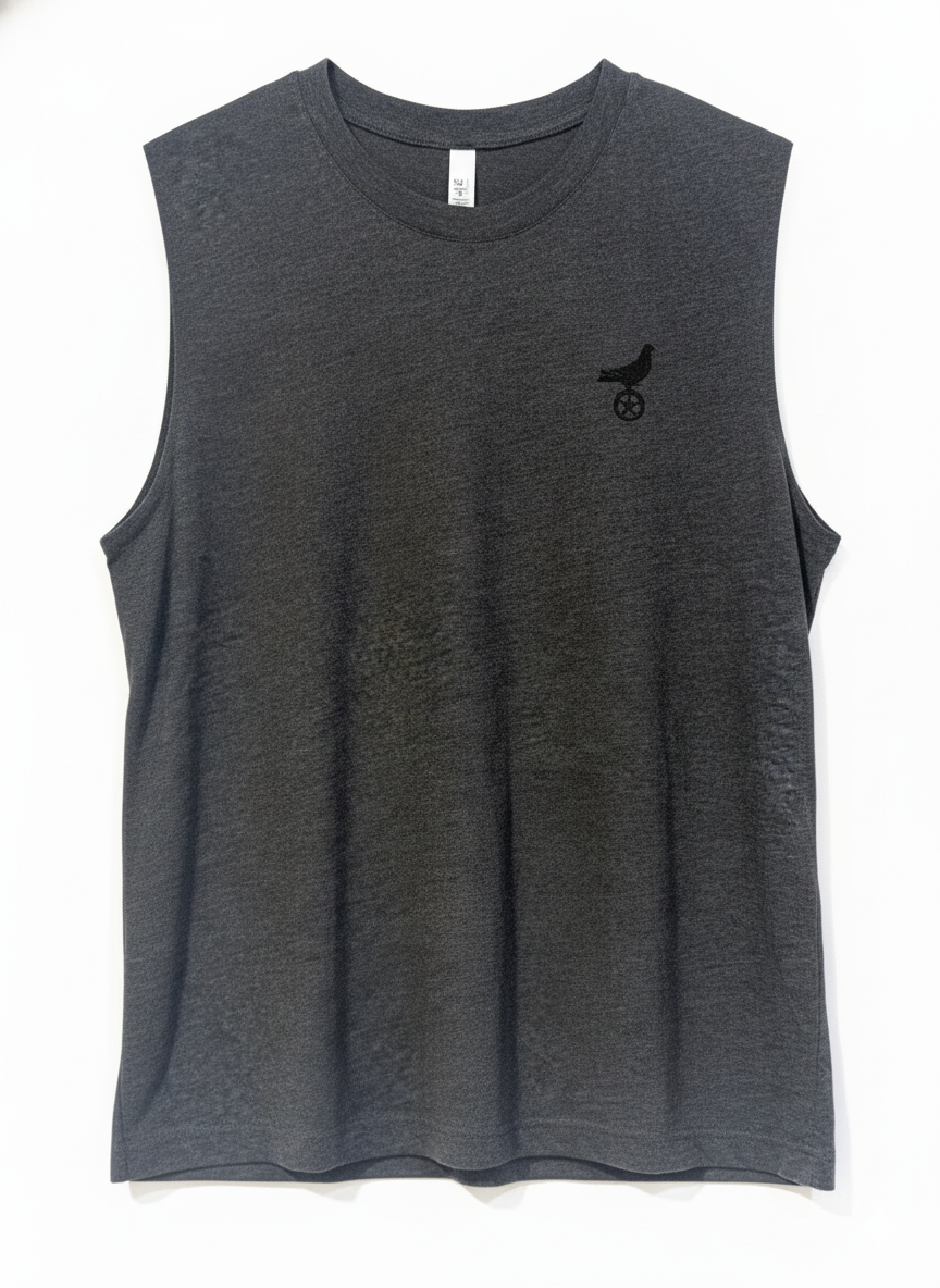 Footy Dark Gray Cutoff w/ Black Embroidered Bird