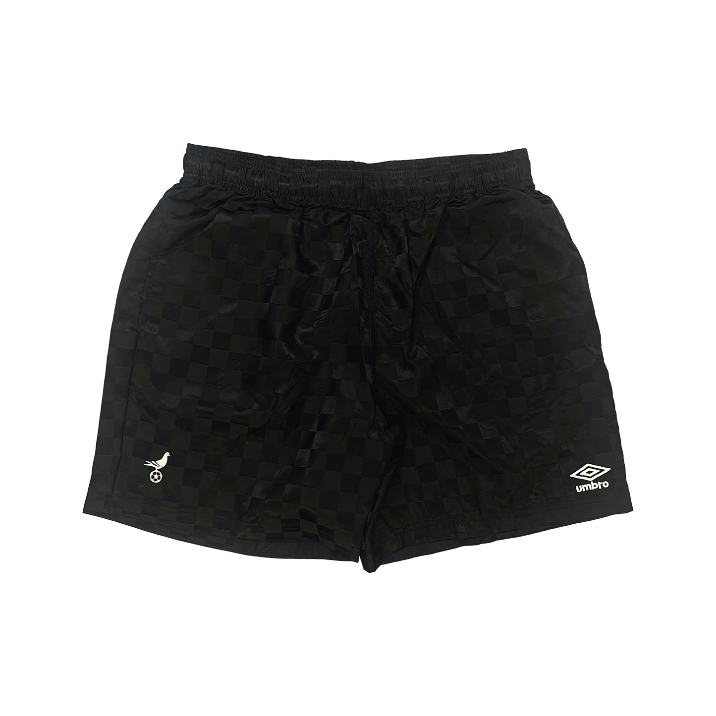 Umbro x NYC Footy Mens Black Checkerboard Shorts embroidered pigeon