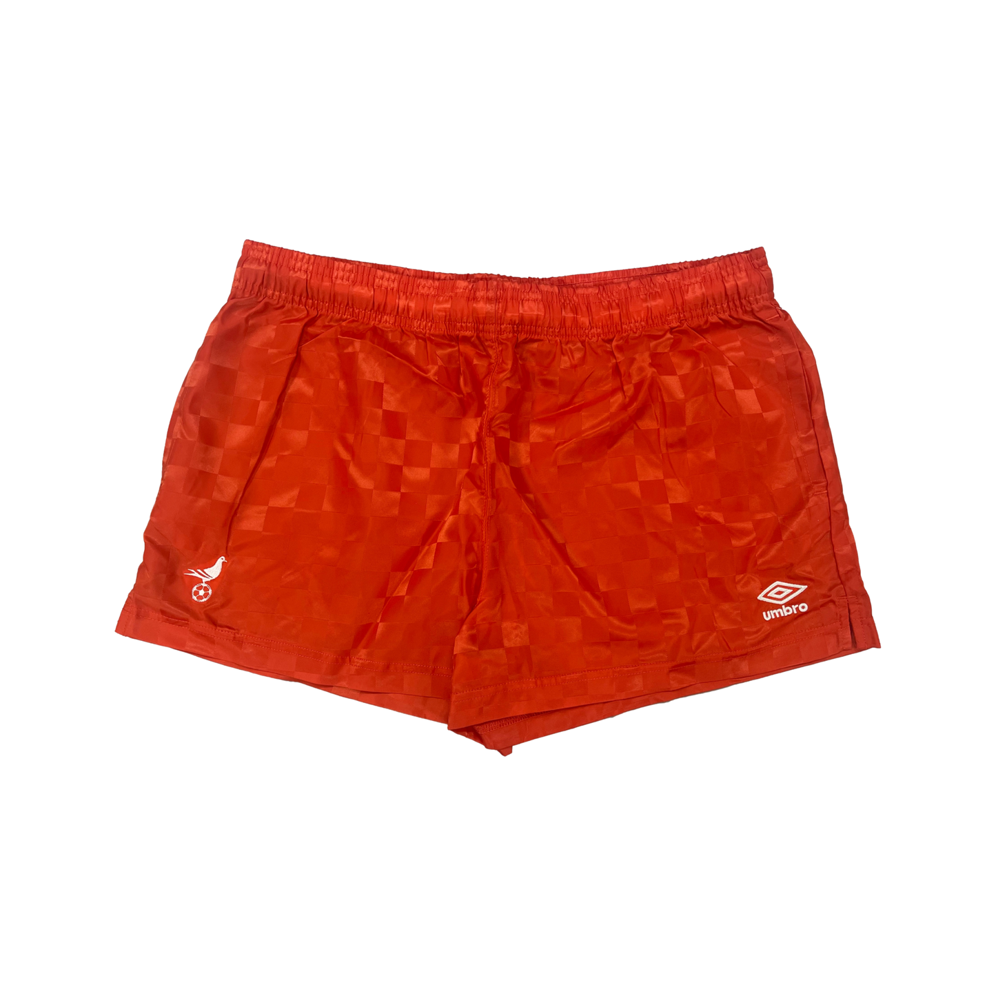 Umbro x NYC Footy Women's Dark Orange Checkerboard Shorts Embroidered Pigeon