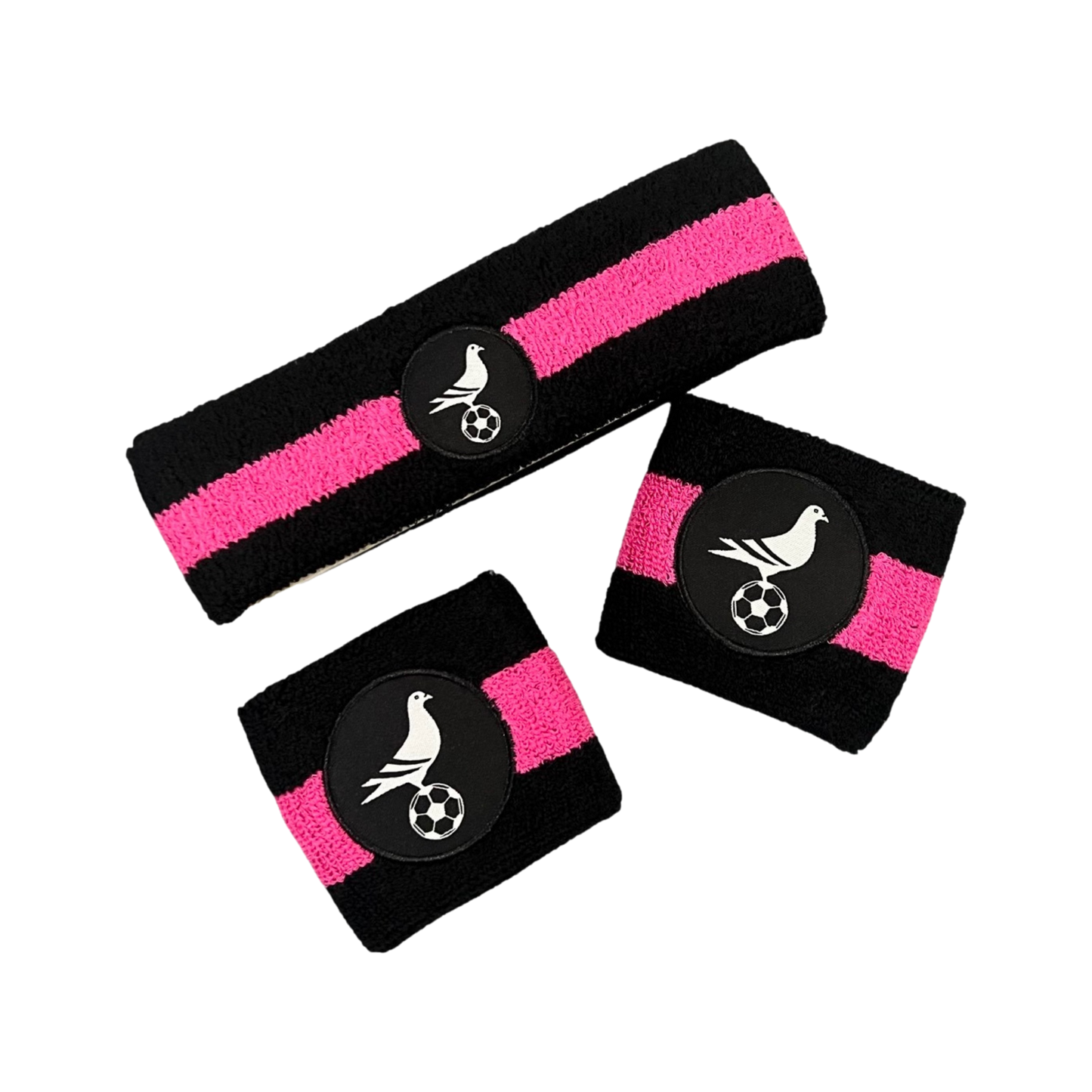 Footy Black and Pink Sweatband Set w/ Embroidered Pigeon