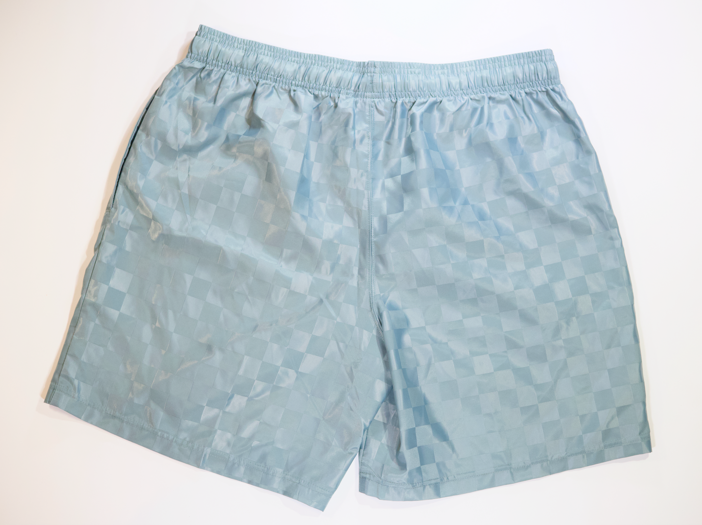 Umbro x NYC Footy Mens Silver-Blue/Indian-Teal Checkerboard Shorts Embroidered Pigeon