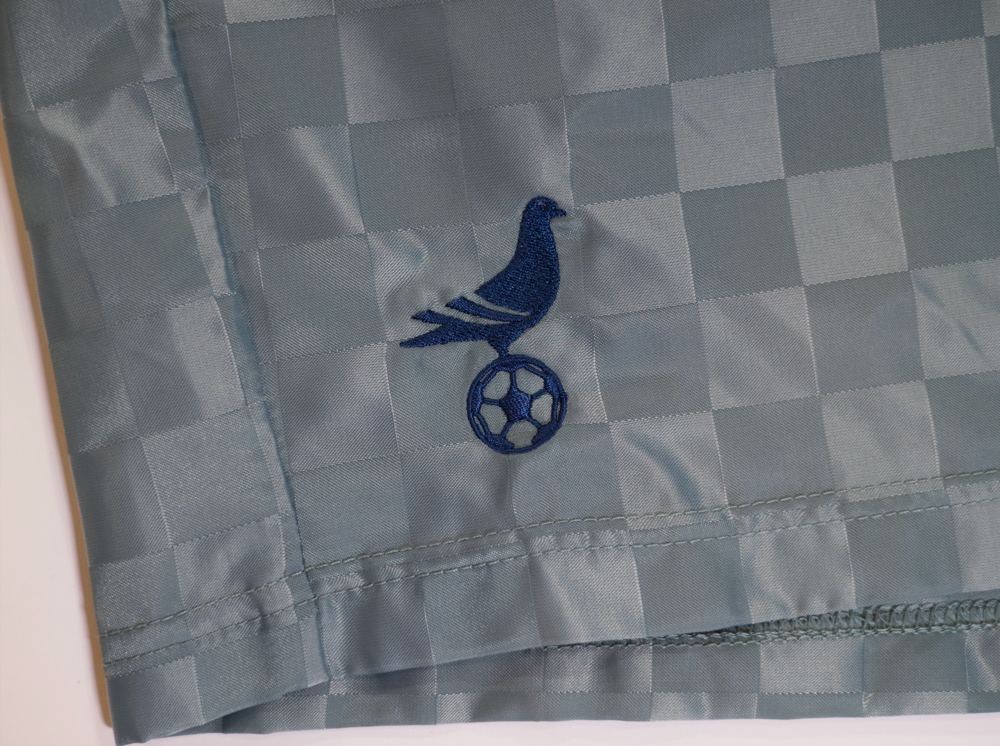 Umbro x NYC Footy Mens Silver-Blue/Indian-Teal Checkerboard Shorts Embroidered Pigeon