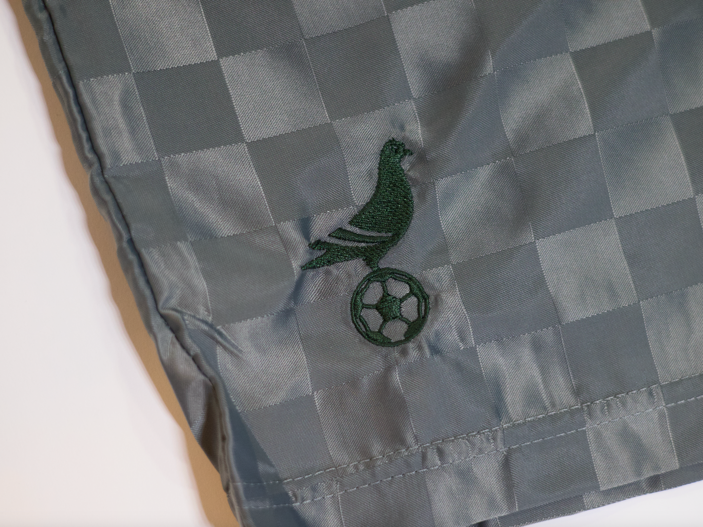 Umbro x NYC Footy Mens Sage Checkerboard Shorts embroidered Pigeon