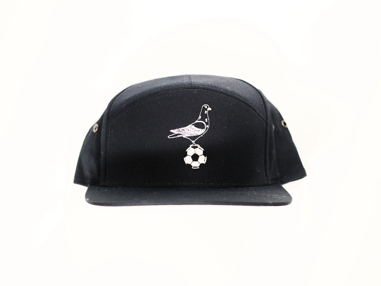 7 Panel Black Hat with Embroidered Pigeon