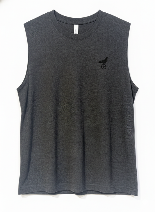Footy Dark Gray Cutoff w/ Black Embroidered Bird