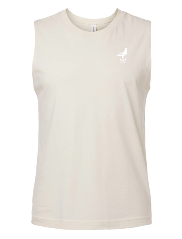 Footy Natural White Muscle Tank Cutoff w/ Black Embroidered Bird
