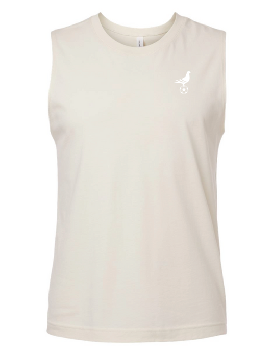 Footy Natural White Muscle Tank Cutoff w/ Black Embroidered Bird