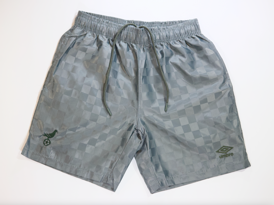 Umbro x NYC Footy Mens Sage Checkerboard Shorts embroidered Pigeon