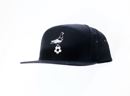 7 Panel Black Hat with Embroidered Pigeon