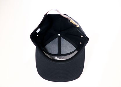 7 Panel Black Hat with Embroidered Pigeon