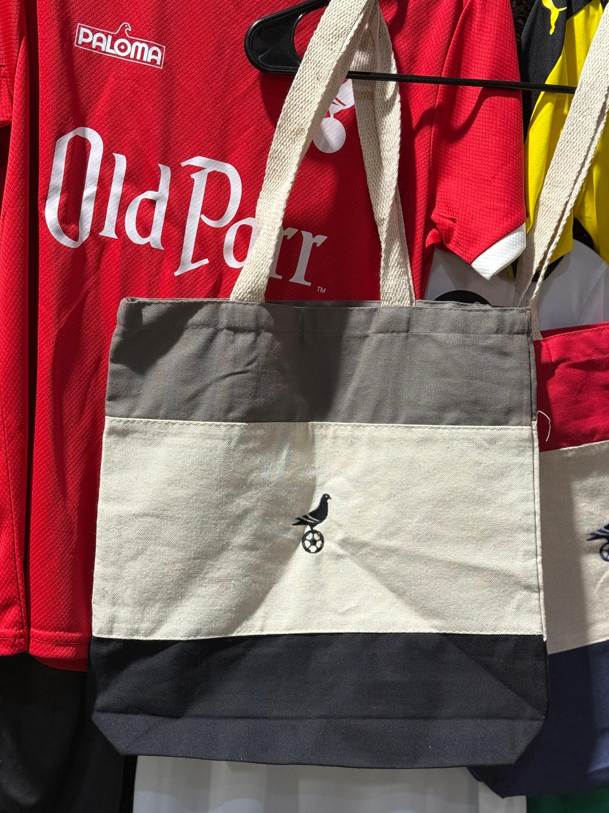 Footy Tri-Color Canvas Tote w/ Embroidered Pigeon